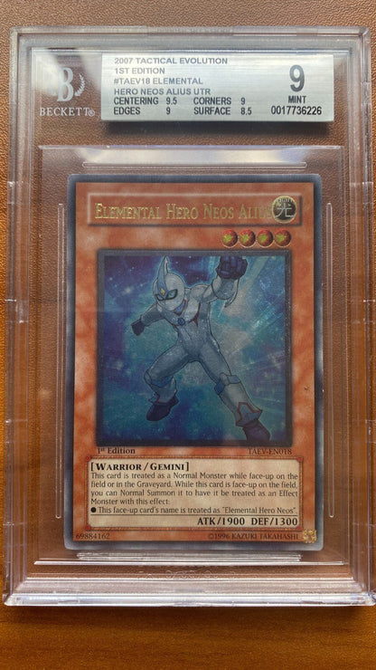 YuGiOh Elemental Hero Neos Alius TAEV - EN018 1st Edition Ultimate Rare BGS 9 PSA