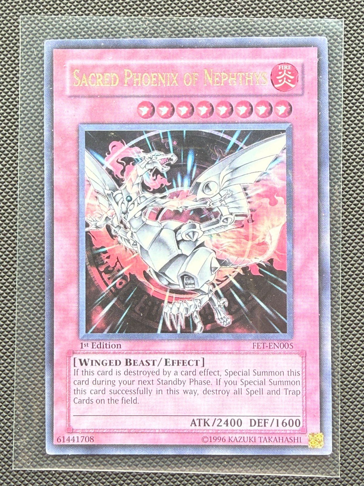 Yugioh Sacred Phoenix of Nephthys FET - EN005 Ultimate Rare 1st Edition NM Faded