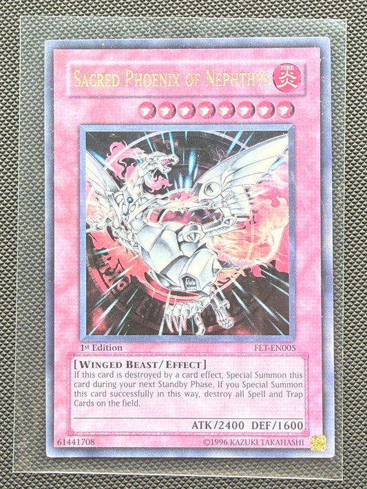 Yugioh Sacred Phoenix of Nephthys FET - EN005 Ultimate Rare 1st Edition NM Faded